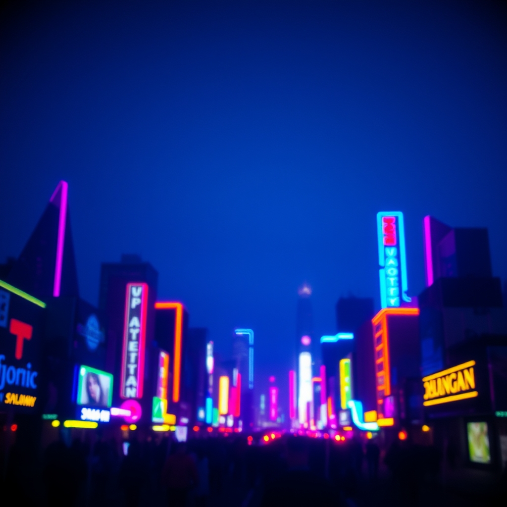 Futuristic Cityscape with Neon Lights at Dusk