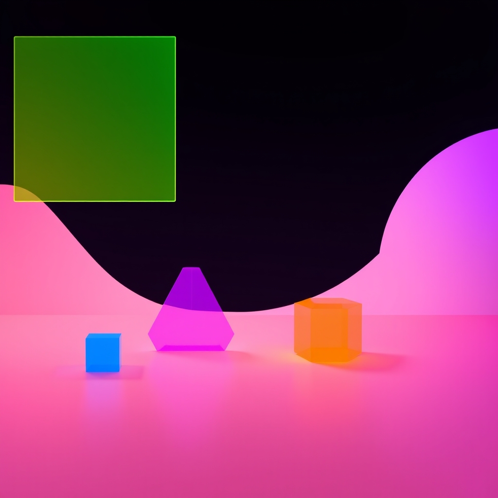 Colorful geometric shapes on a pastel background, soft lighting, minimalist composition.