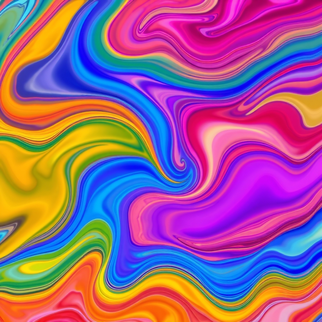 A vibrant abstract pattern of swirling neon colors with soft lighting.