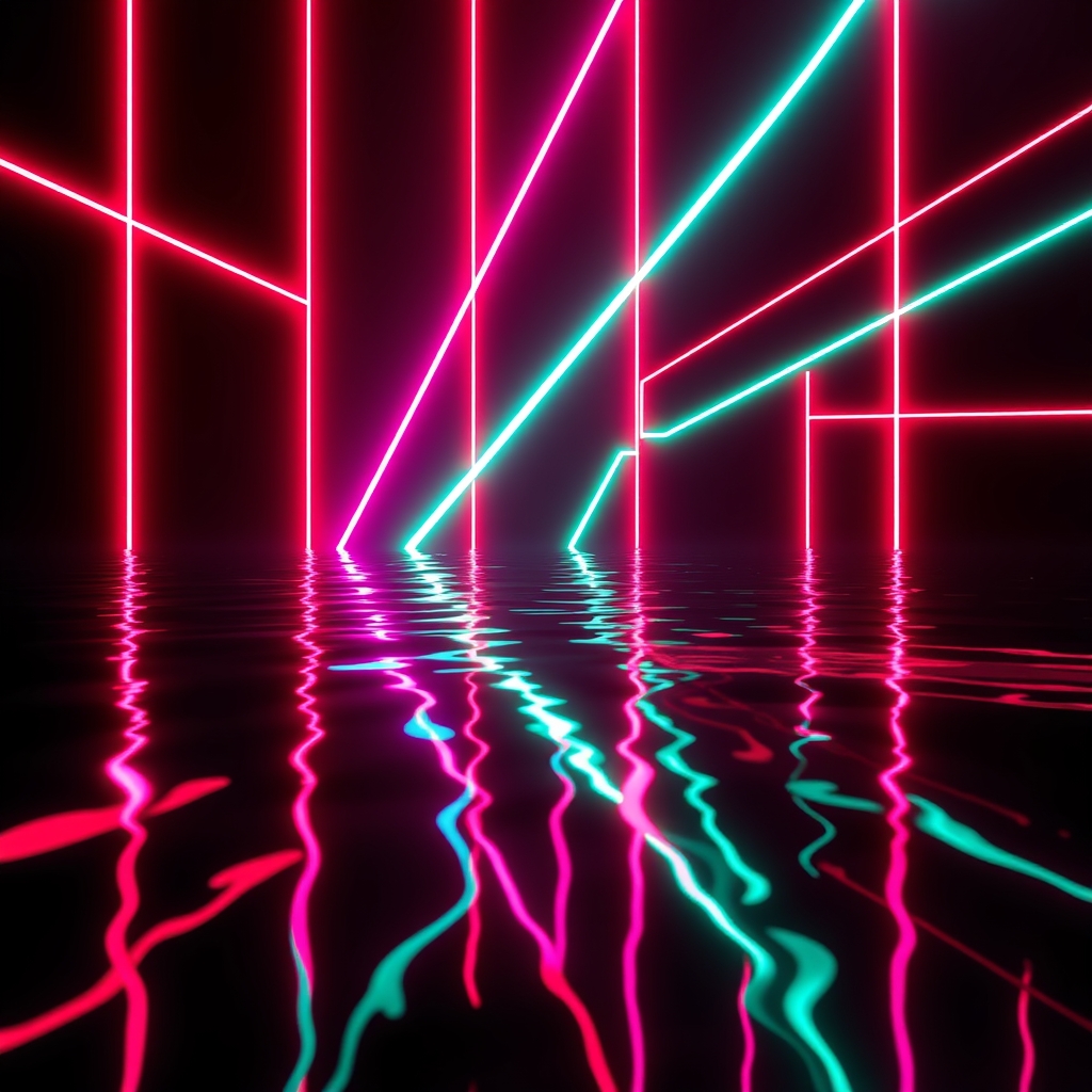 Neon Lines in Dark Background with Reflections