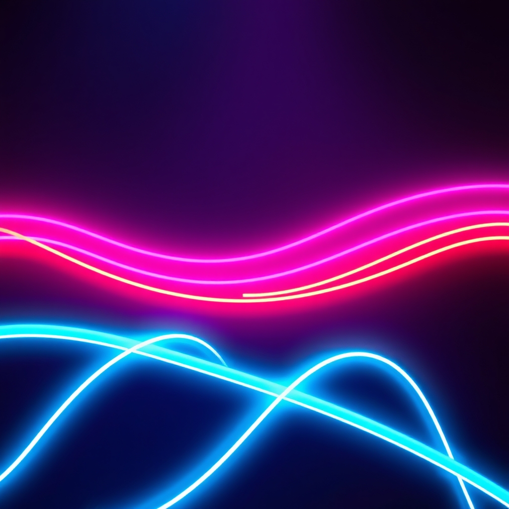 Neon Waves in Dark Room with Vibrant Neon Lights