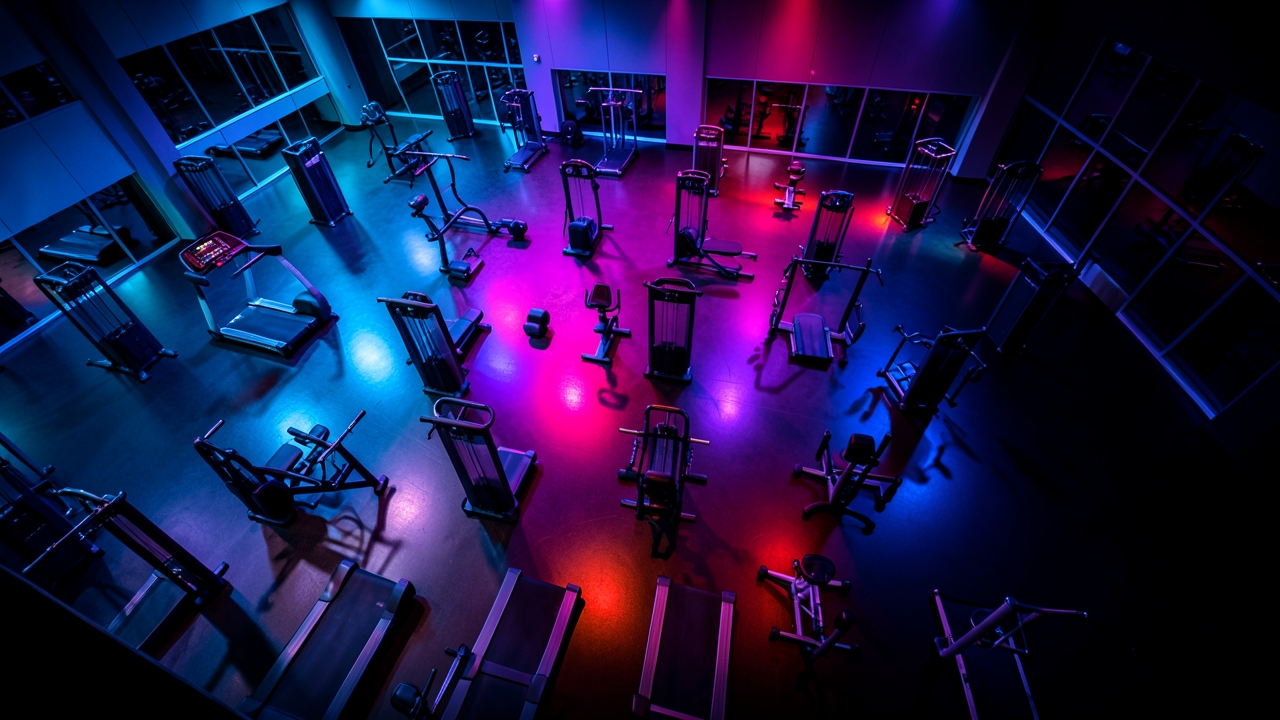 Overhead View of Empty Gym at Night