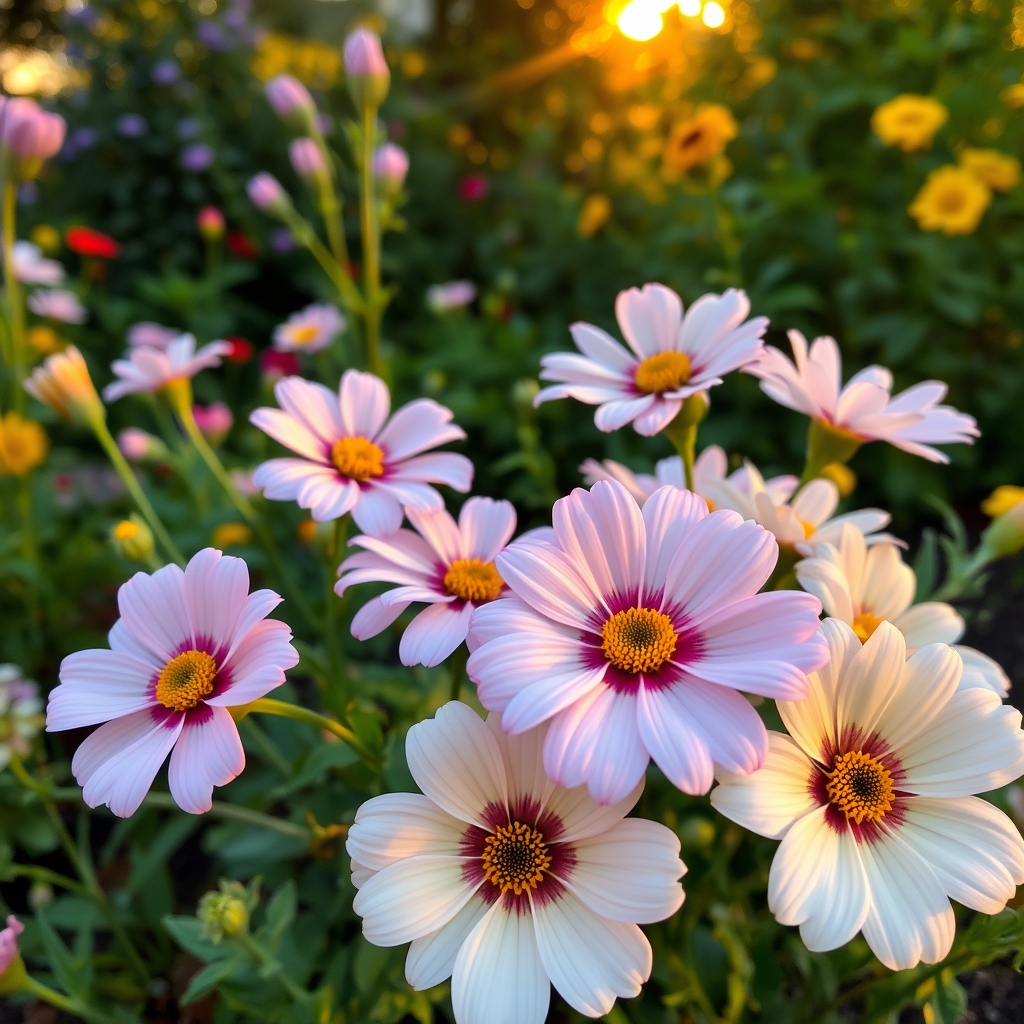 Pastel Colored Flowers at Sunset