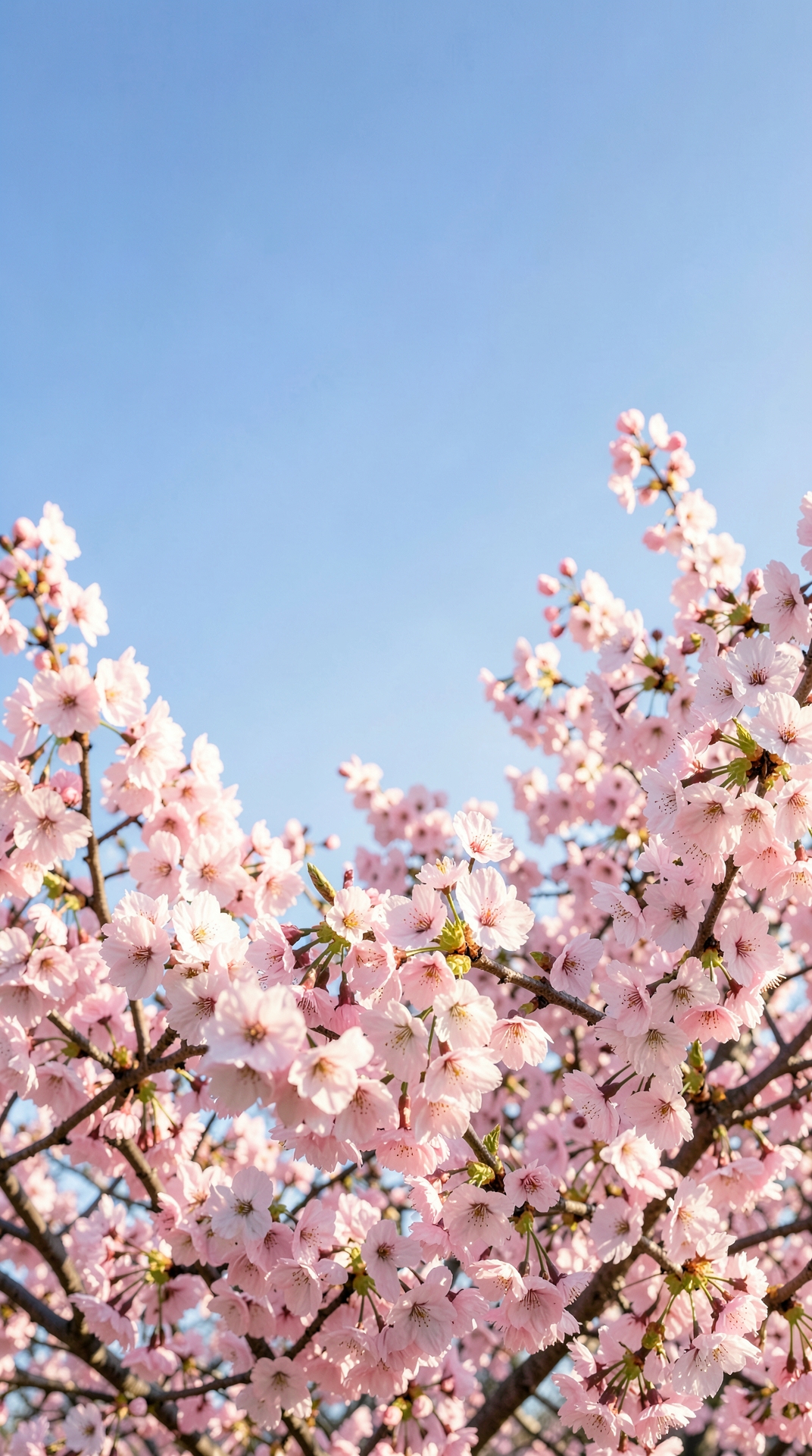 Pink Cherry Blossoms Against a Clear Blue Sky