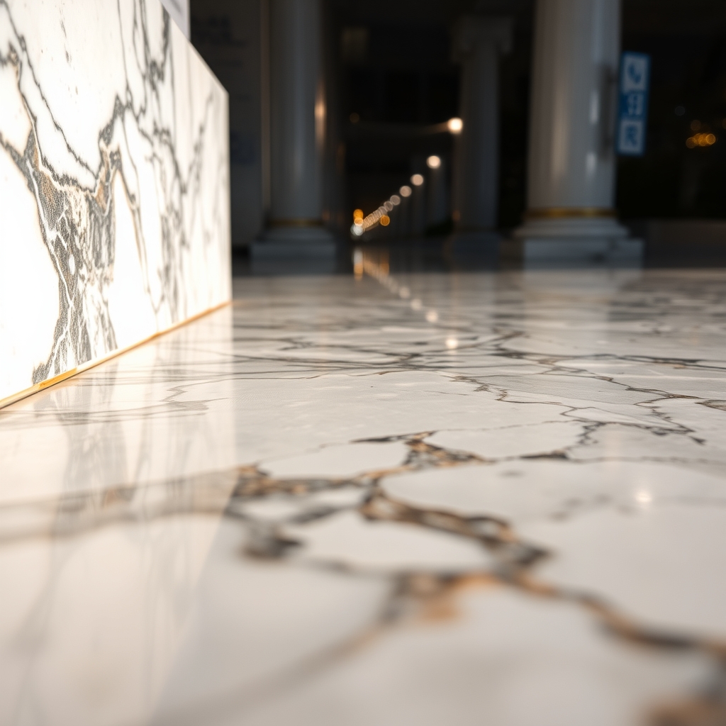 Polished Marble Surface at Night with Marble Stone Texture