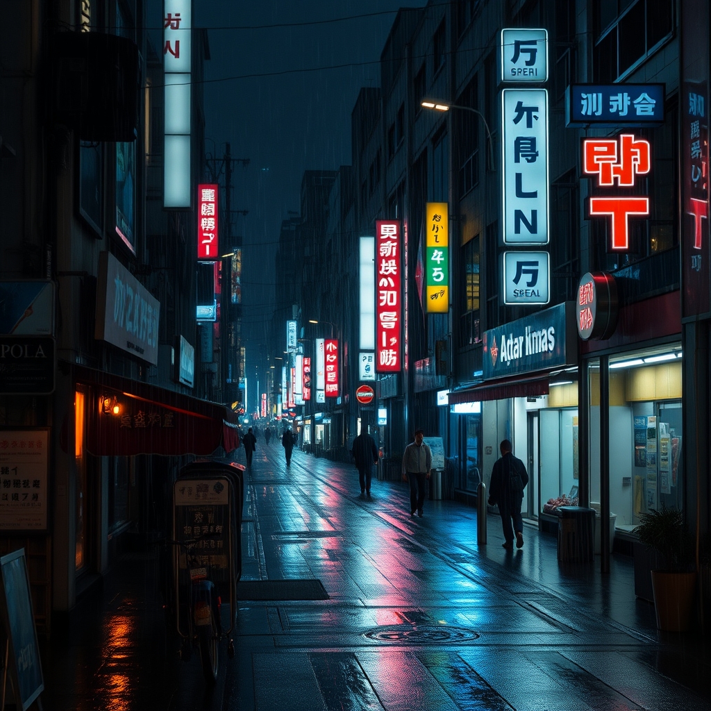 ネオンが輝くソウルの雨の夜