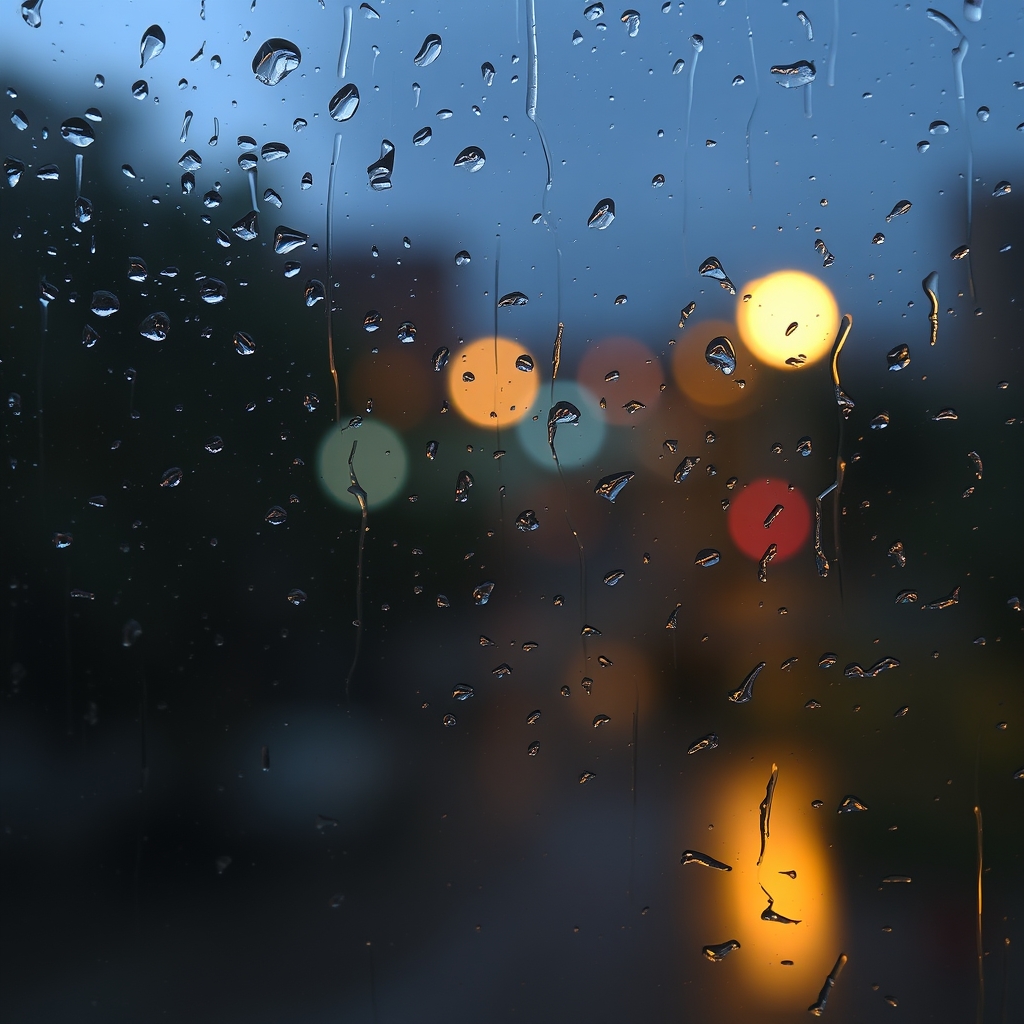 Rainy Night View Through a Window with Soft Natural Light