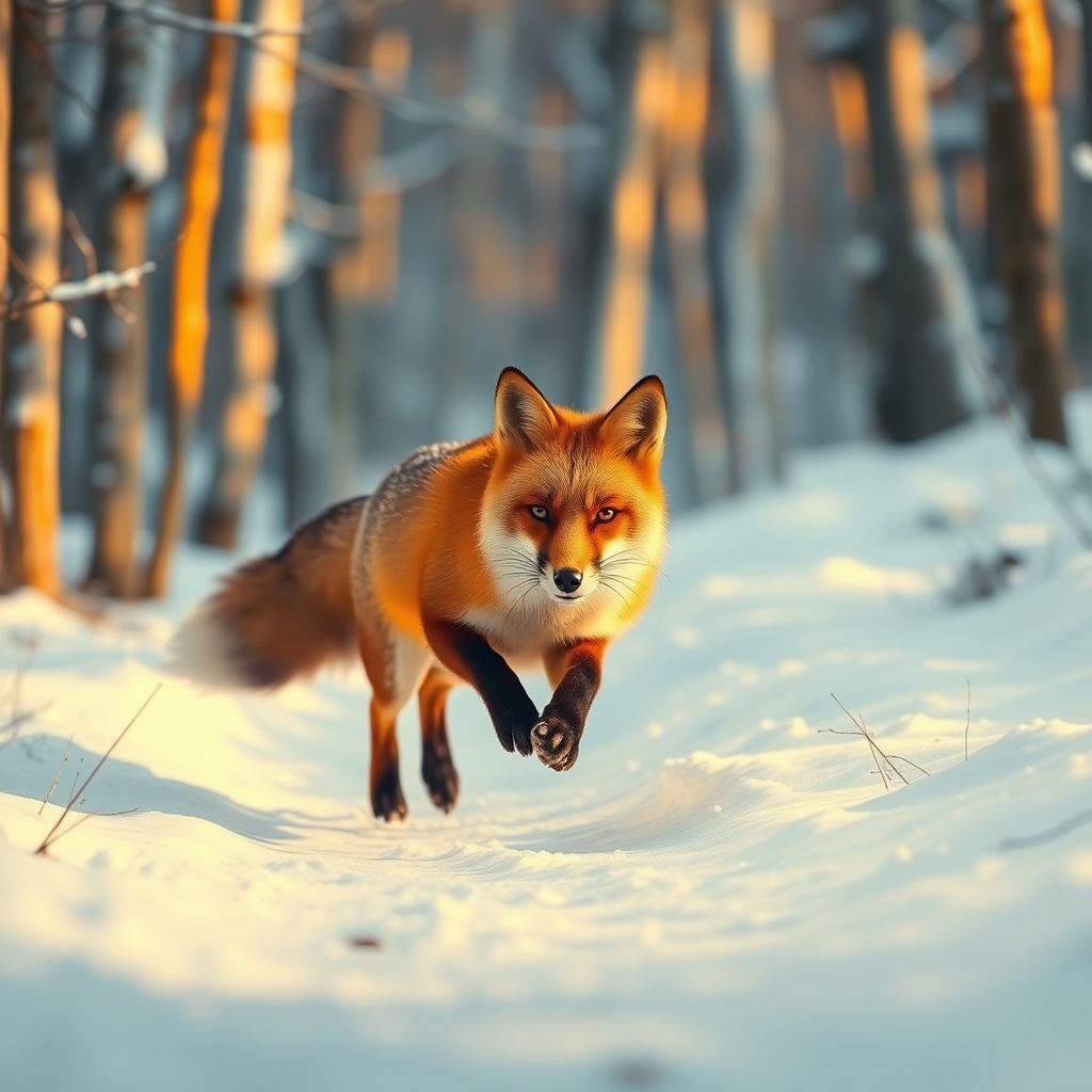 Red fox in snowy forest