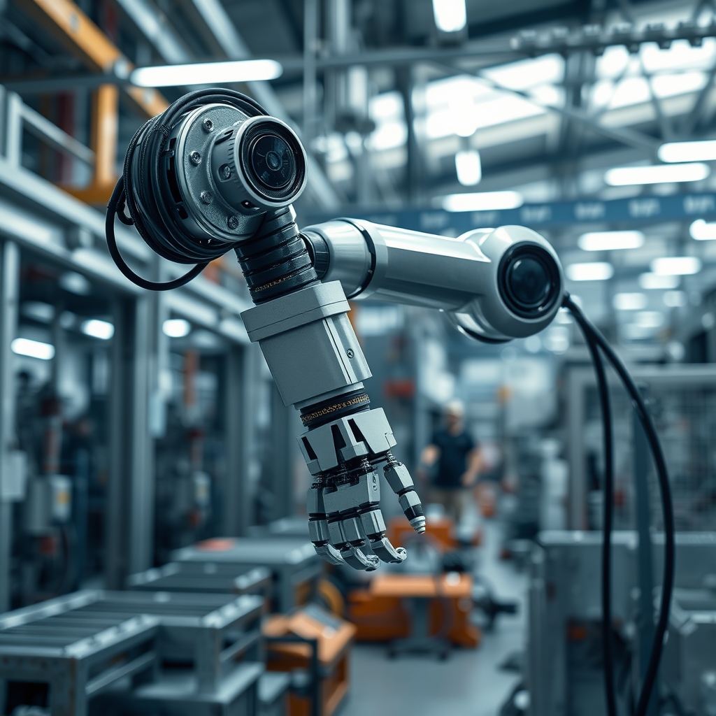 Robot Arm in a Brightly Lit Factory Setting