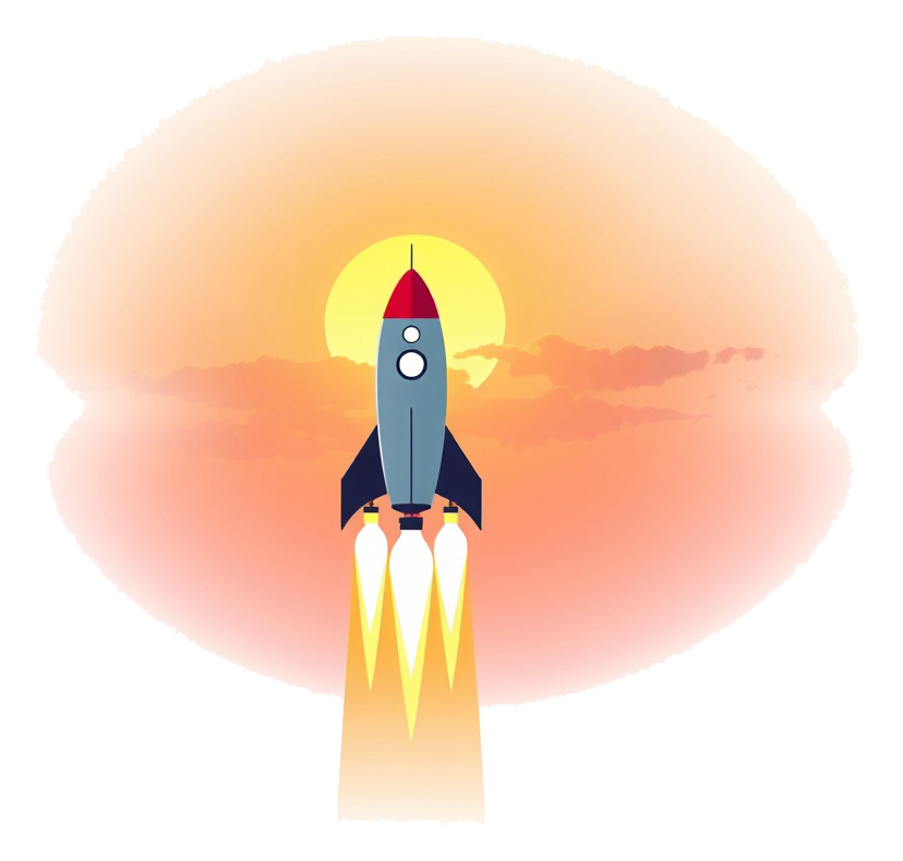 Rocket Soaring into Sky at Sunset with Dramatic Lighting