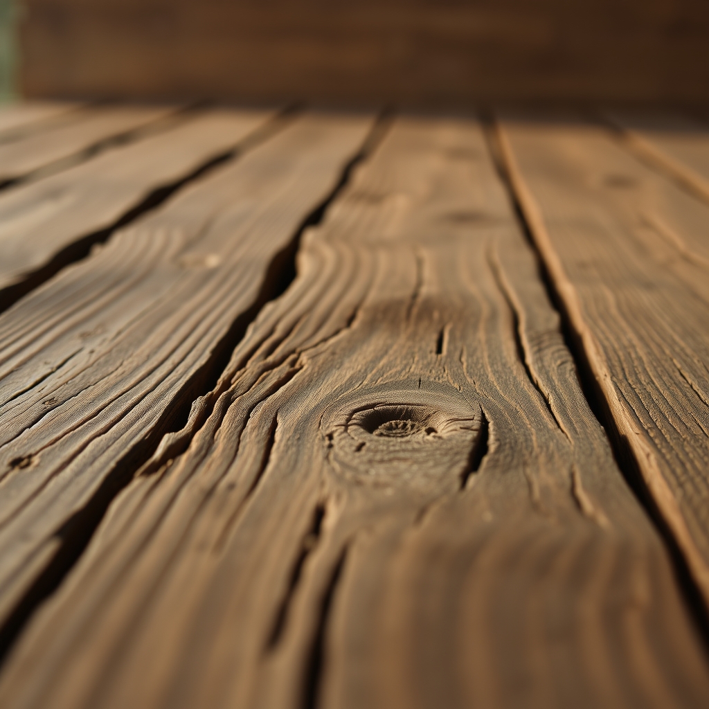 Close-up of rustic wooden planks with natural lighting and empty space.