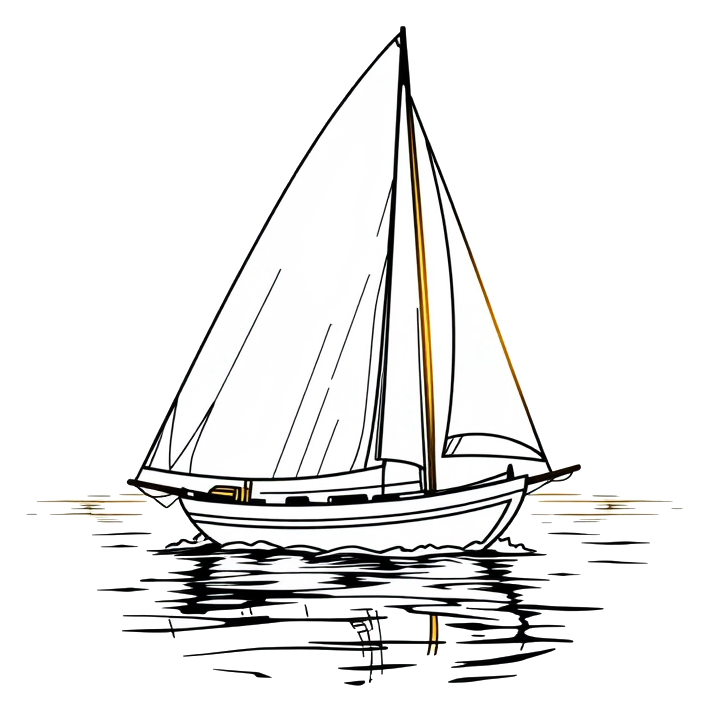 Sailing Ship with White Sails on Open Sea