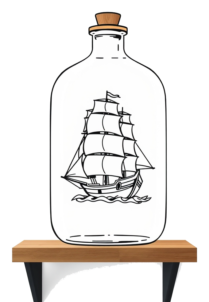 Sailing ship inside a glass bottle