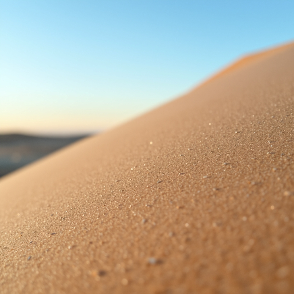 Close-up of sand texture with soft natural lighting. Sand dunes at dusk.