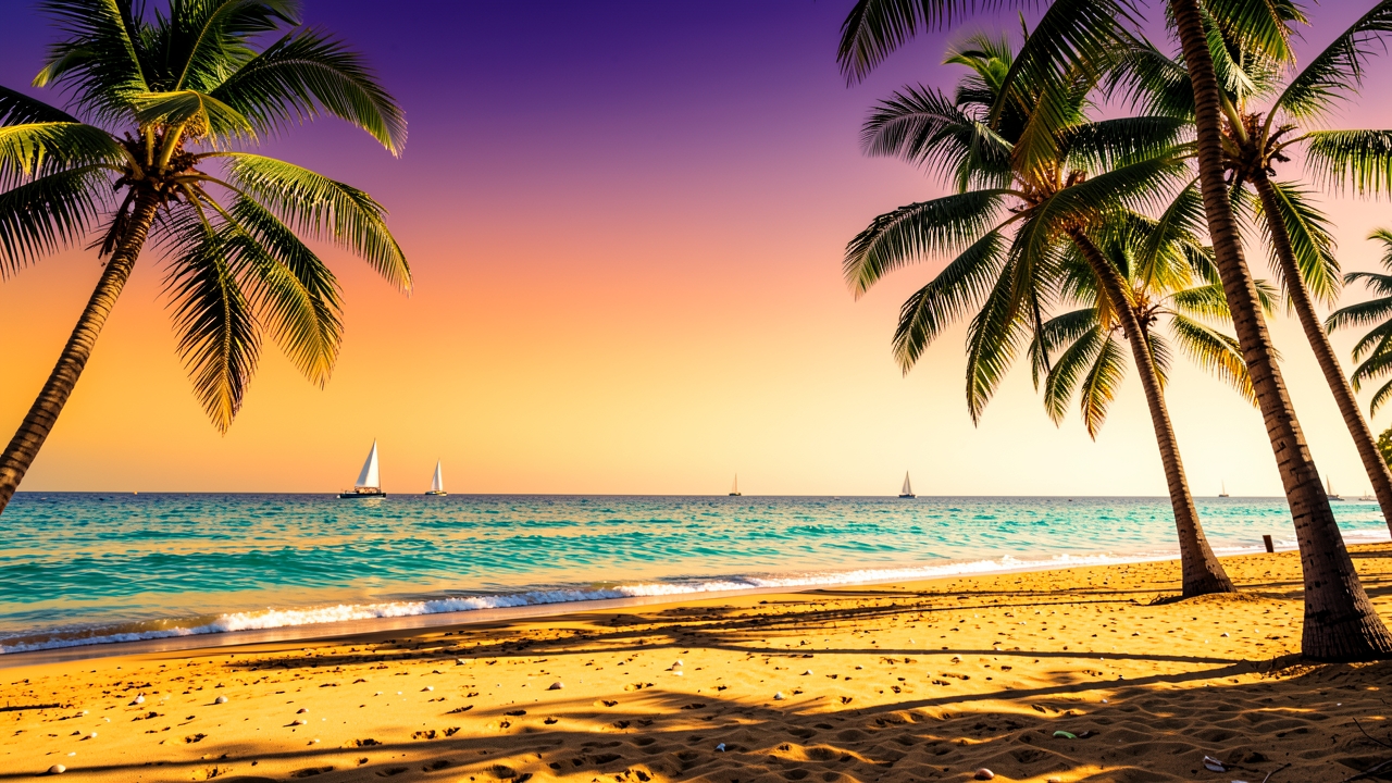 Seaside Sunset with Sailboats