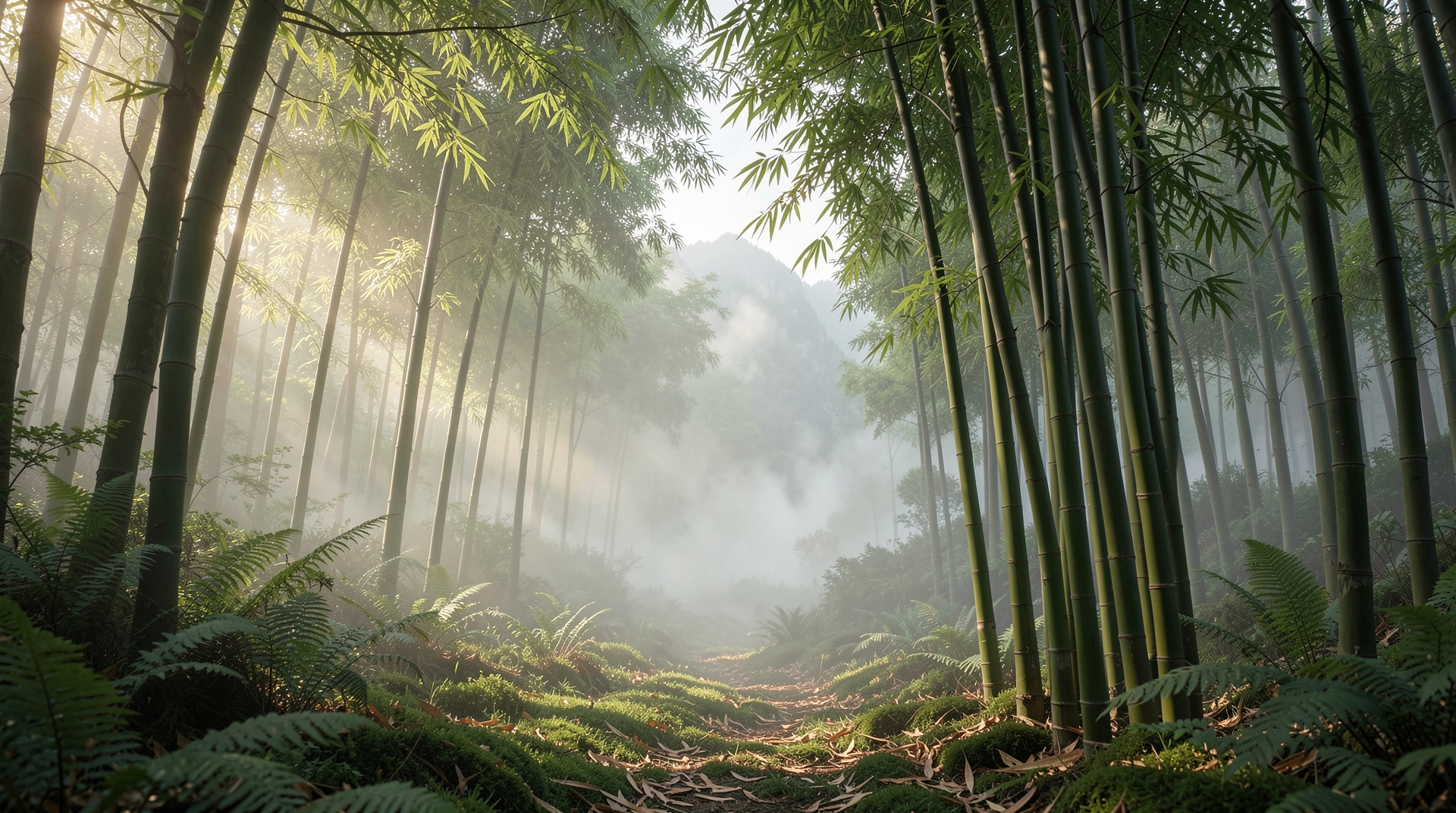 Serene bamboo forest with soft