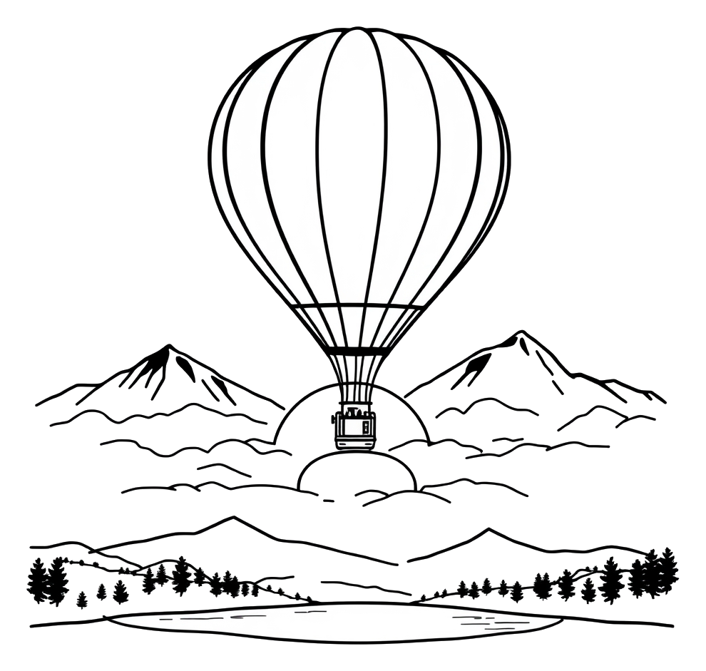 Serene Hot Air Balloon Over Misty Mountains at Sunrise