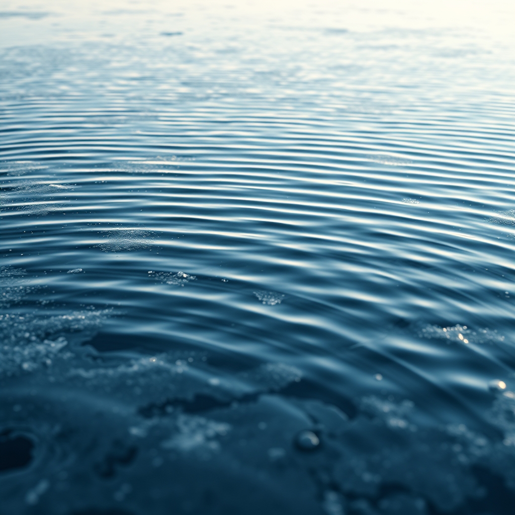 Frozen lake surface with water ripples.