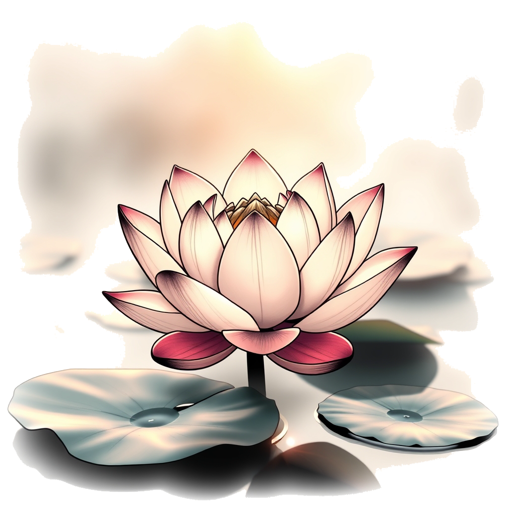 Serene lotus flower in a misty pond