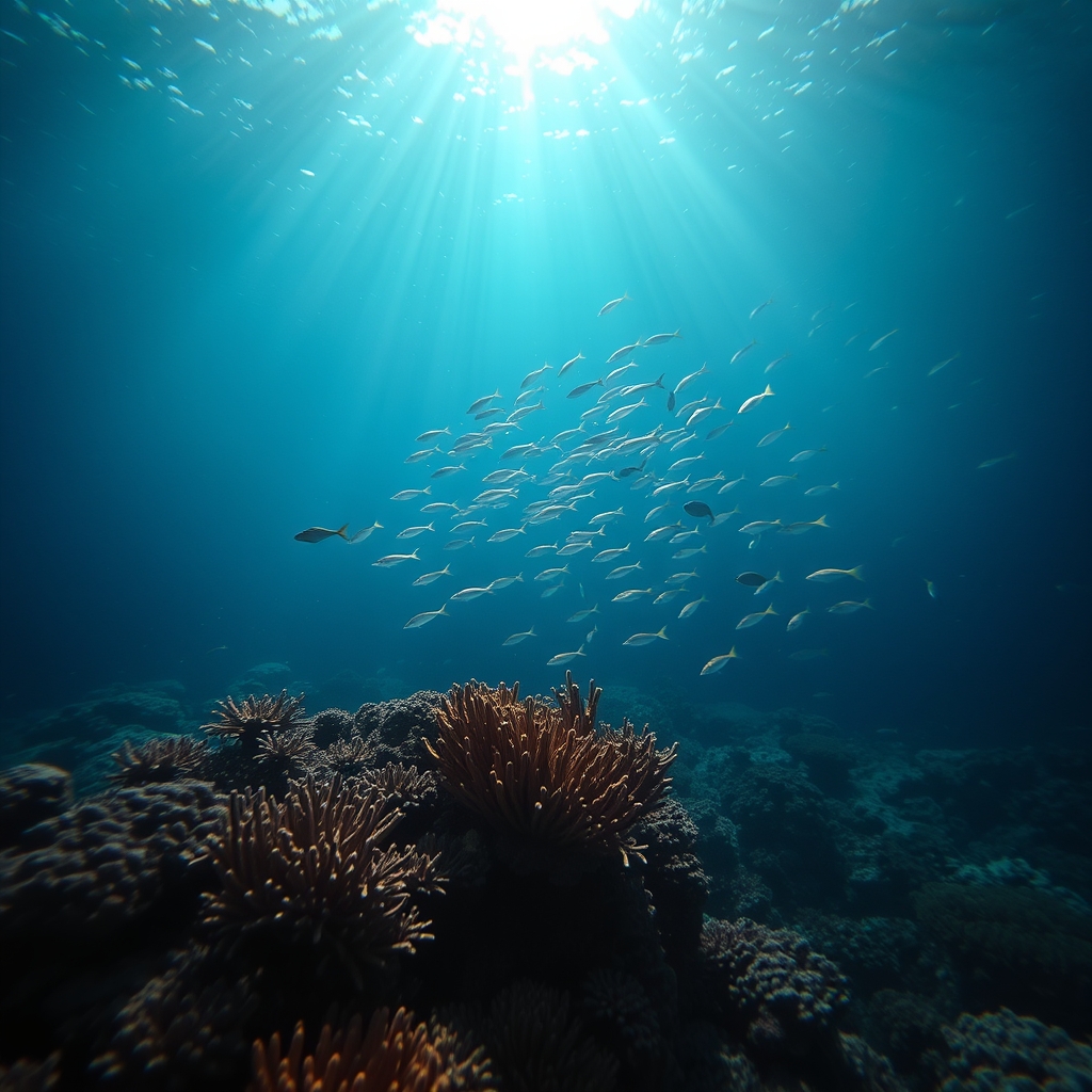 Serene ocean scene with coral