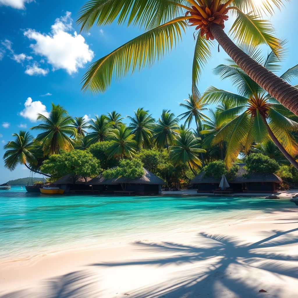 Tropical beach with turquoise water and palm trees
