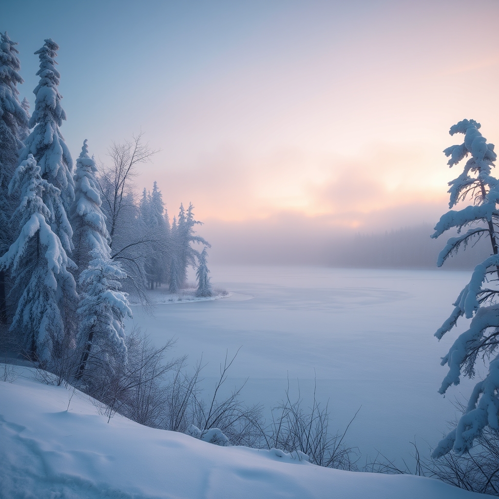 Serene winter landscape with snow-covered trees