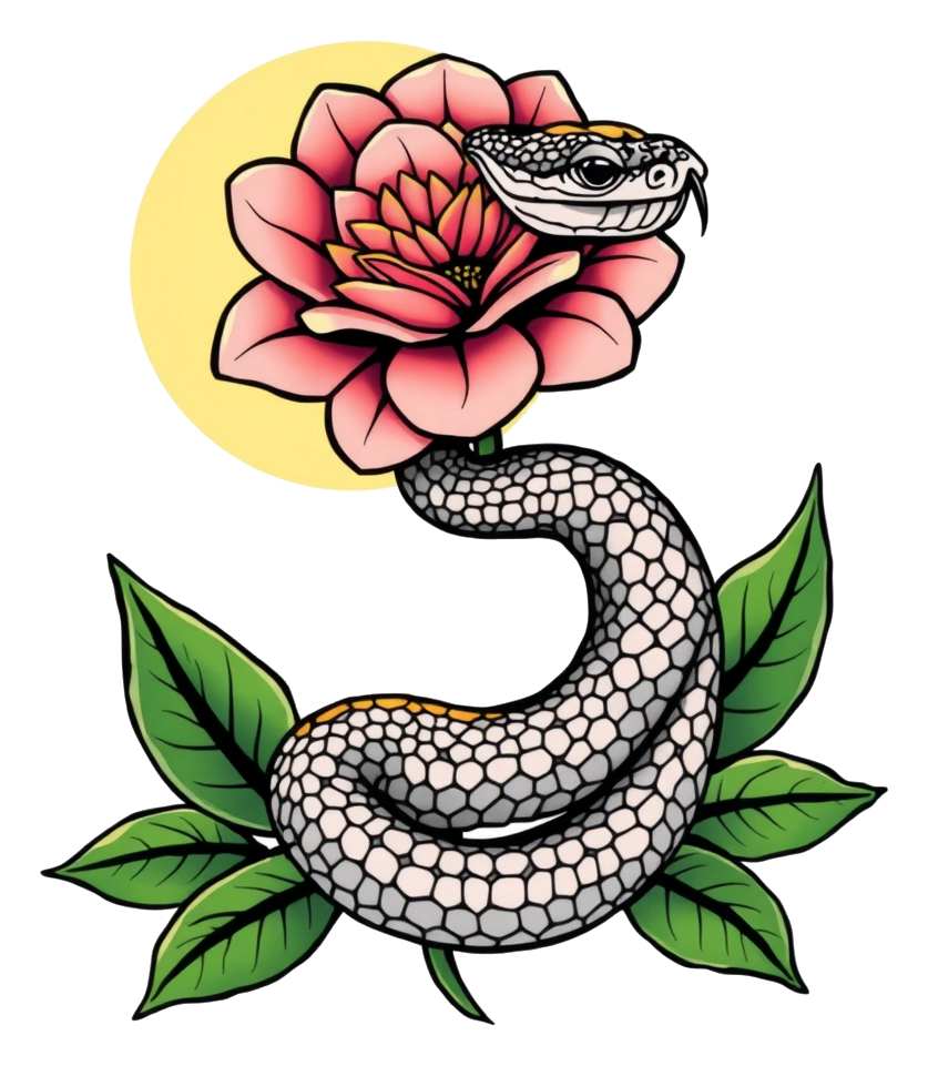 Serpent wrapped around blooming flower