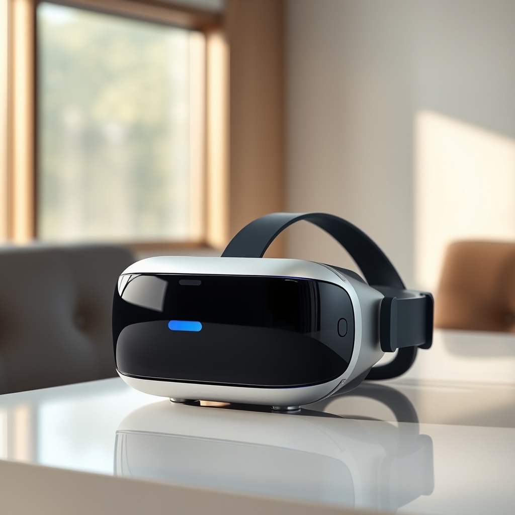 Sleek VR Headset on Modern Table with Soft Natural Light