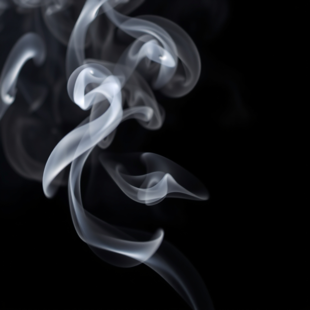 Close-up of smoke tendrils with soft focus and dramatic lighting on dark background.