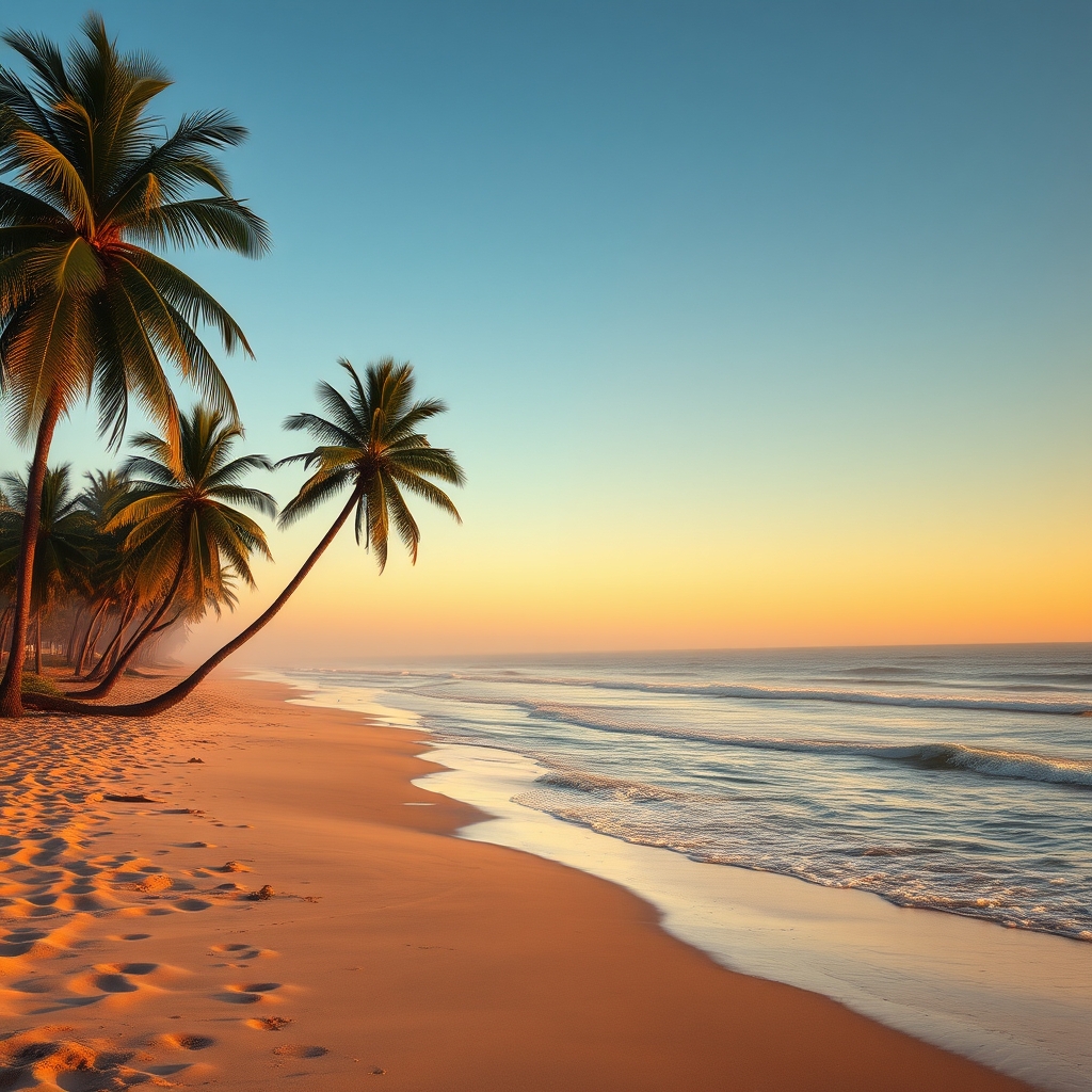 Sunny beach with palm trees