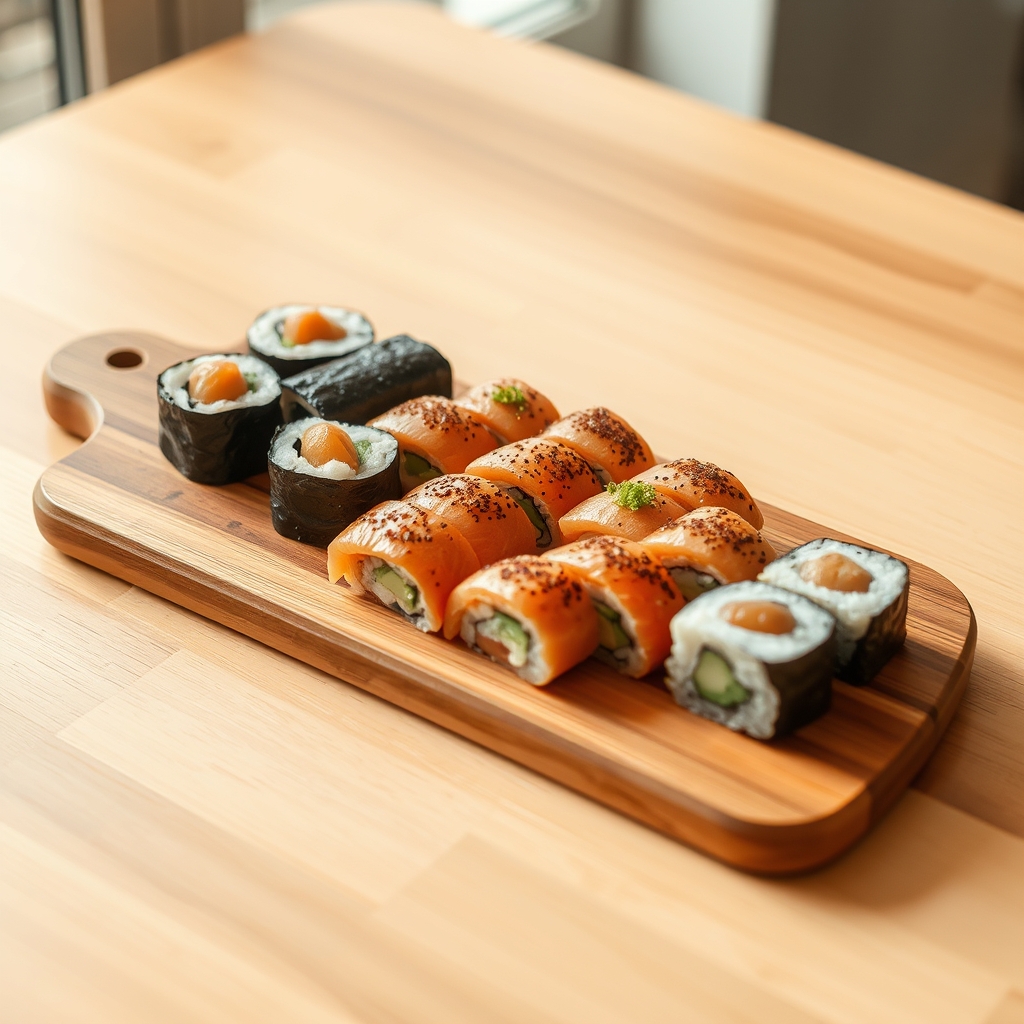 Sushi Platter on a Wooden Board