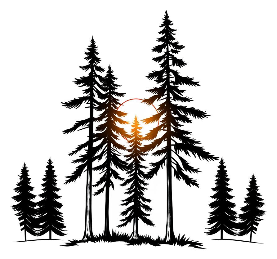 Three pine trees in a triangular formation