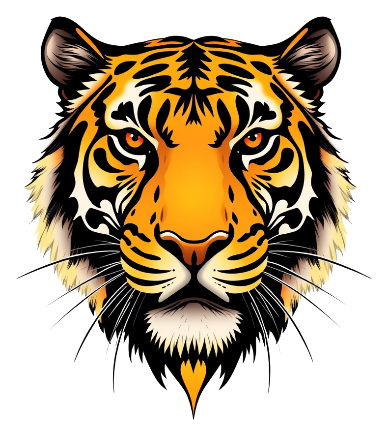 Realistic tiger's head in dark jungle setting with golden lighting and shallow depth of field.