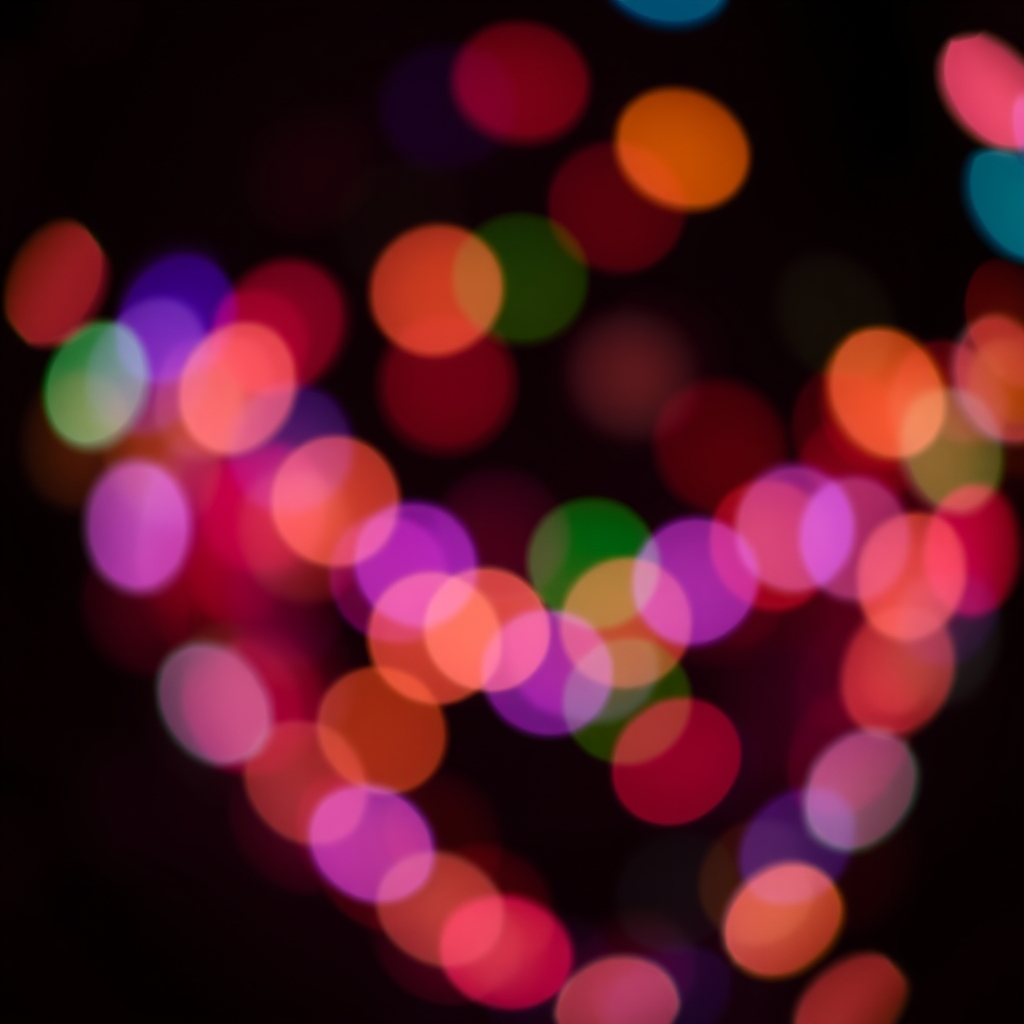 Blurred colorful lights in a dark space with a bokeh effect.