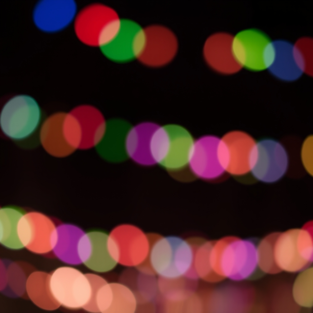 Abstract composition of soft, pastel-colored bokeh lights on dark background.