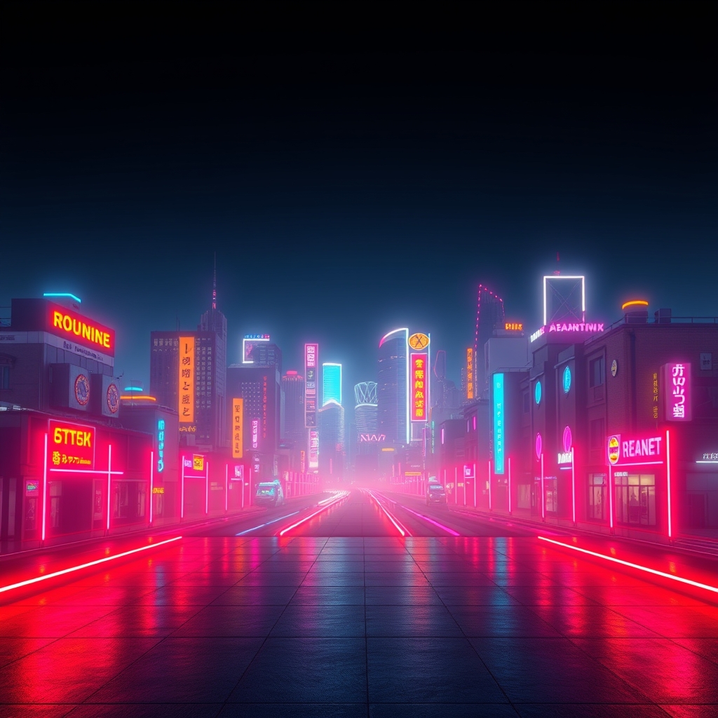 Vibrant neon lights on a dark background