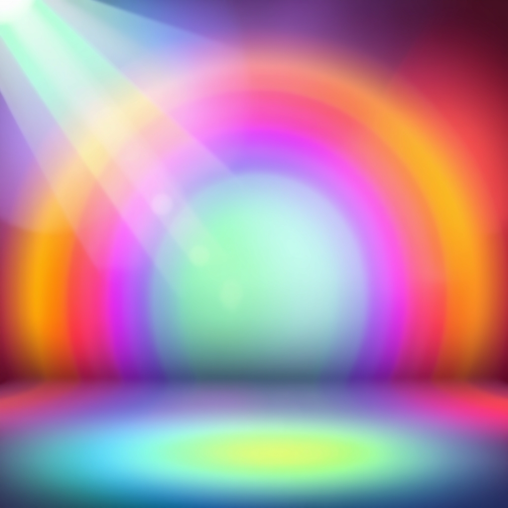 Vibrant rainbow gradient with light leaks.
