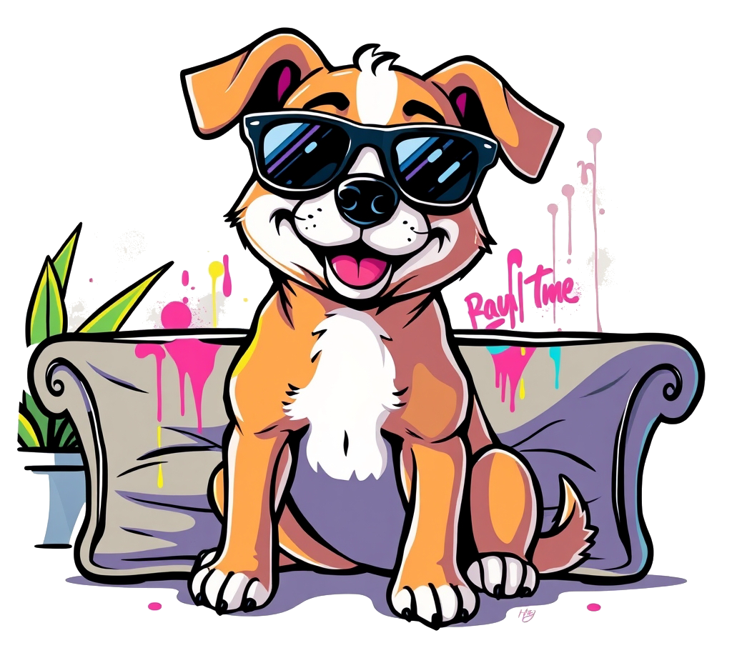Cartoon Dog in Sunglasses on a Couch