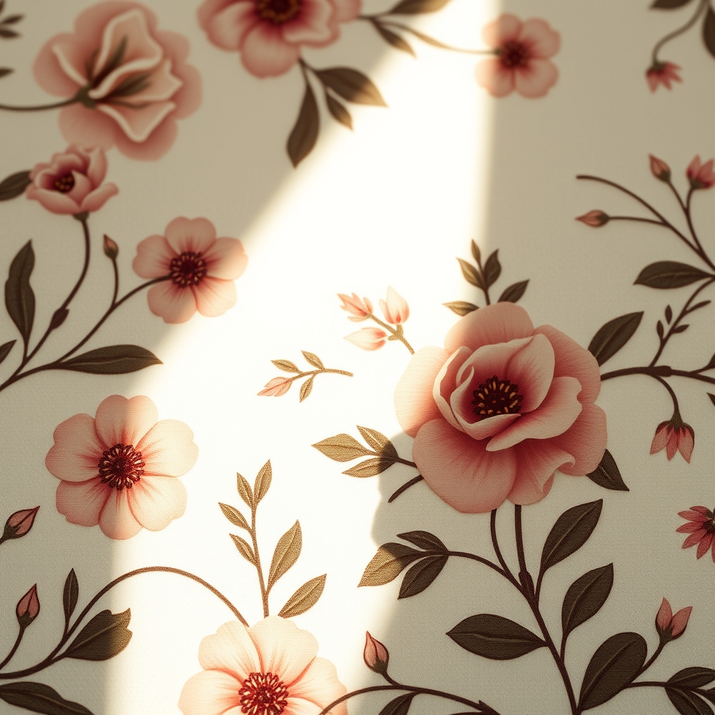 Delicate floral pattern with soft natural light and pastel colors.