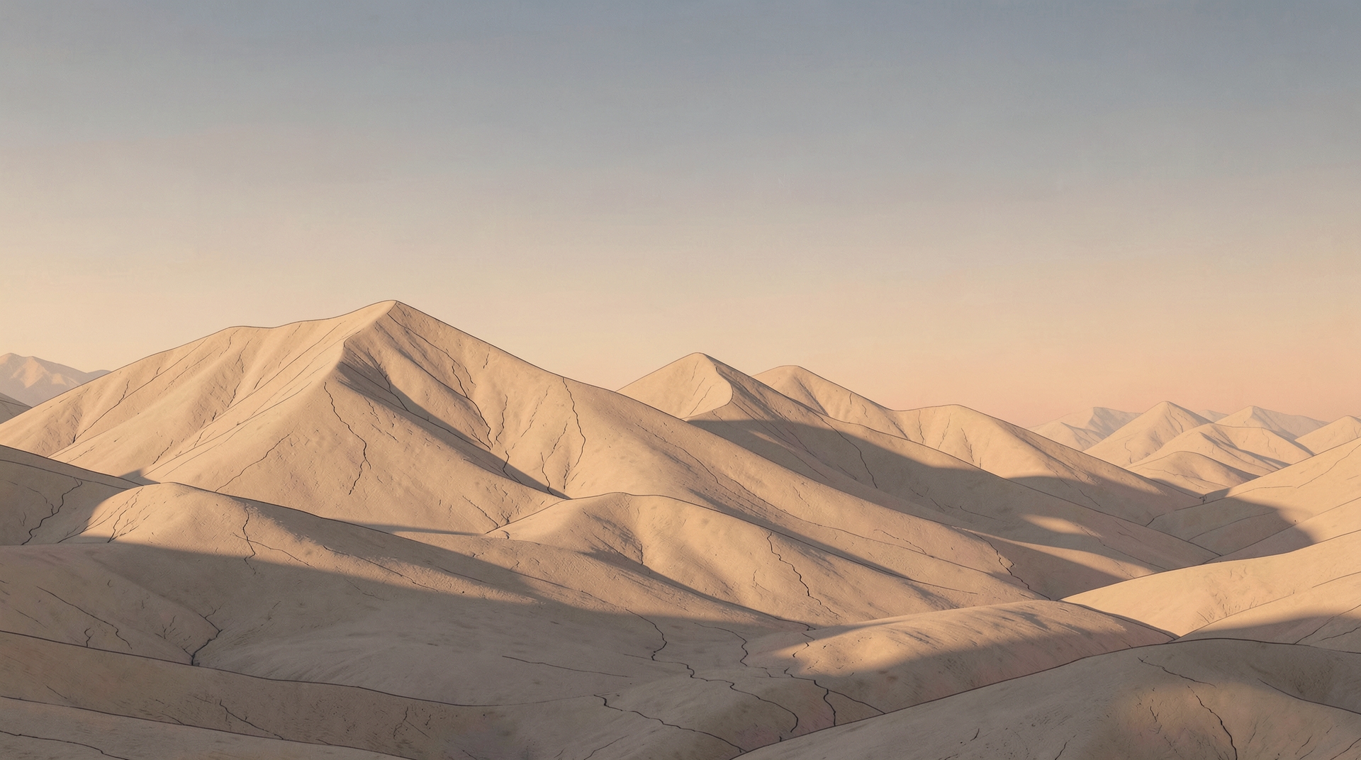 Warm Dusk Mountains with Long Shadows
