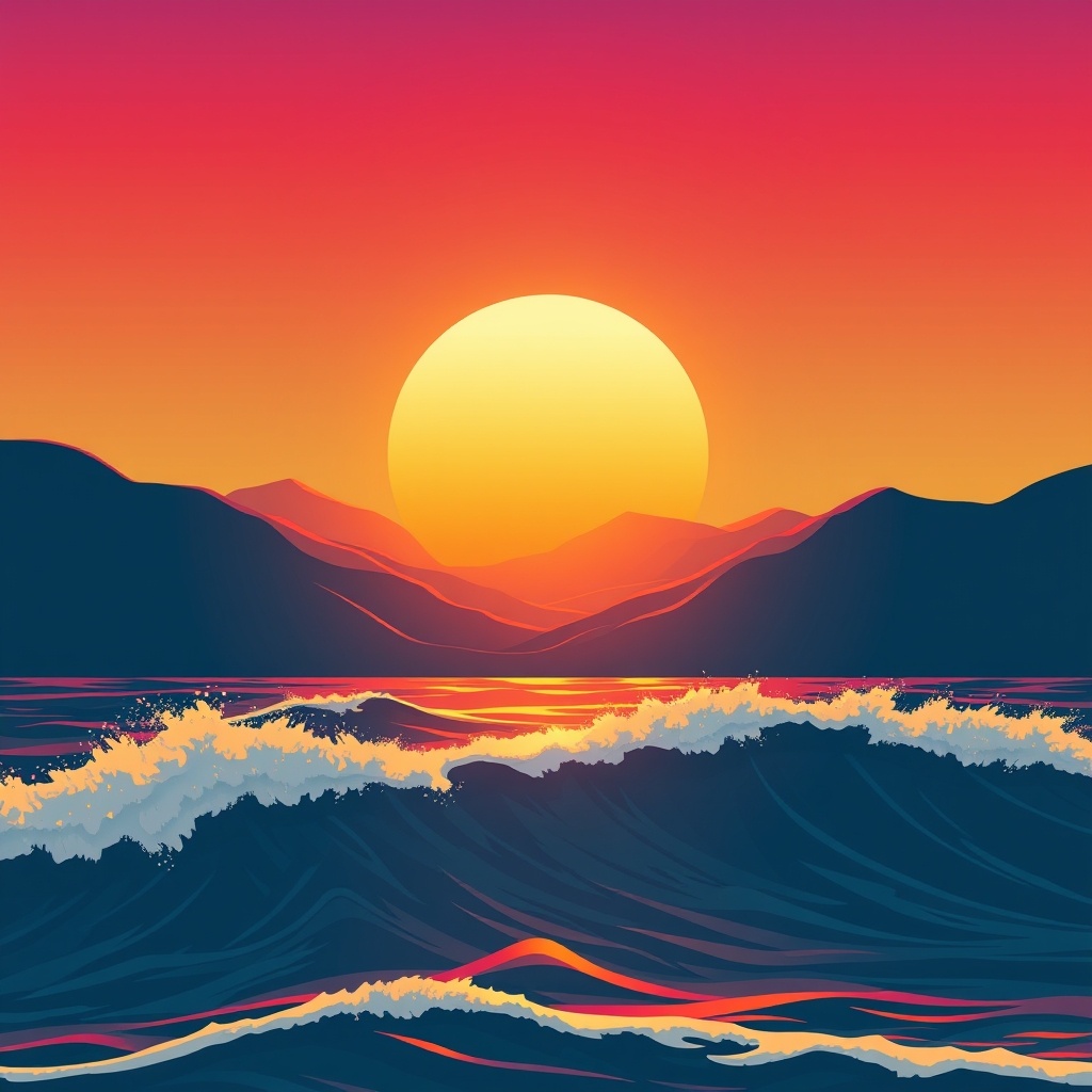 Warm sunset over hills