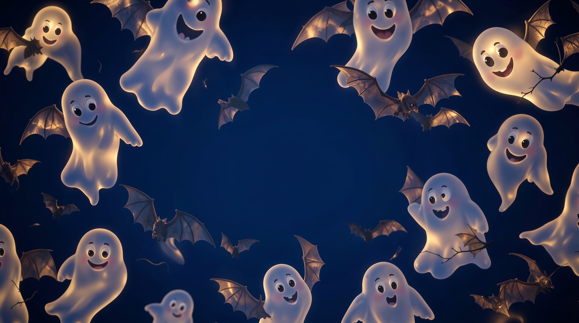 Whimsical Halloween Pattern with Ghosts and Bats