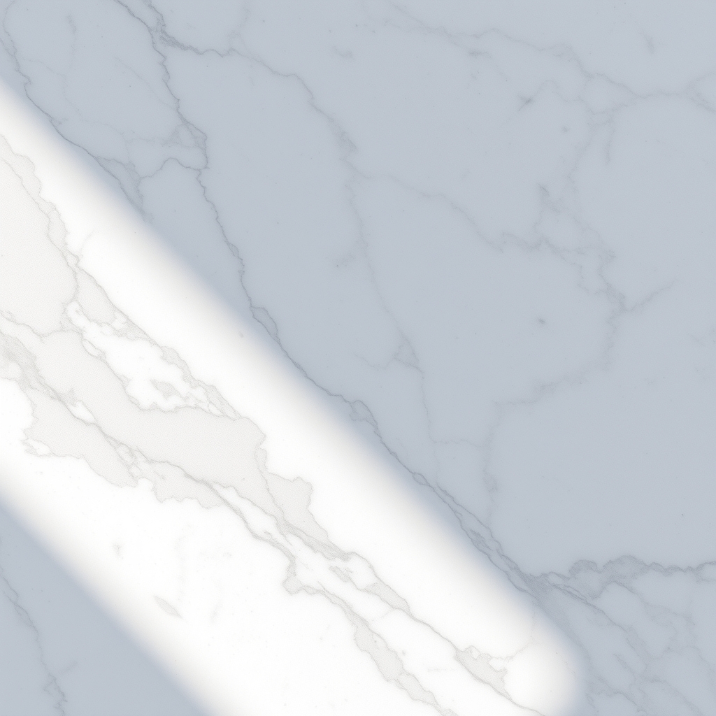 Close-up of white marble texture with soft natural light and grey tones.