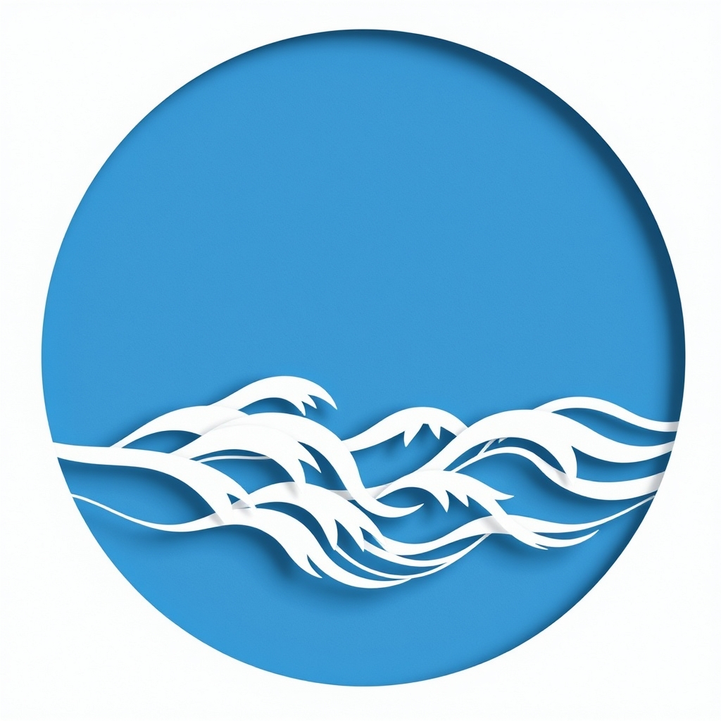 Delicate paper cut layered waves in white on blue background