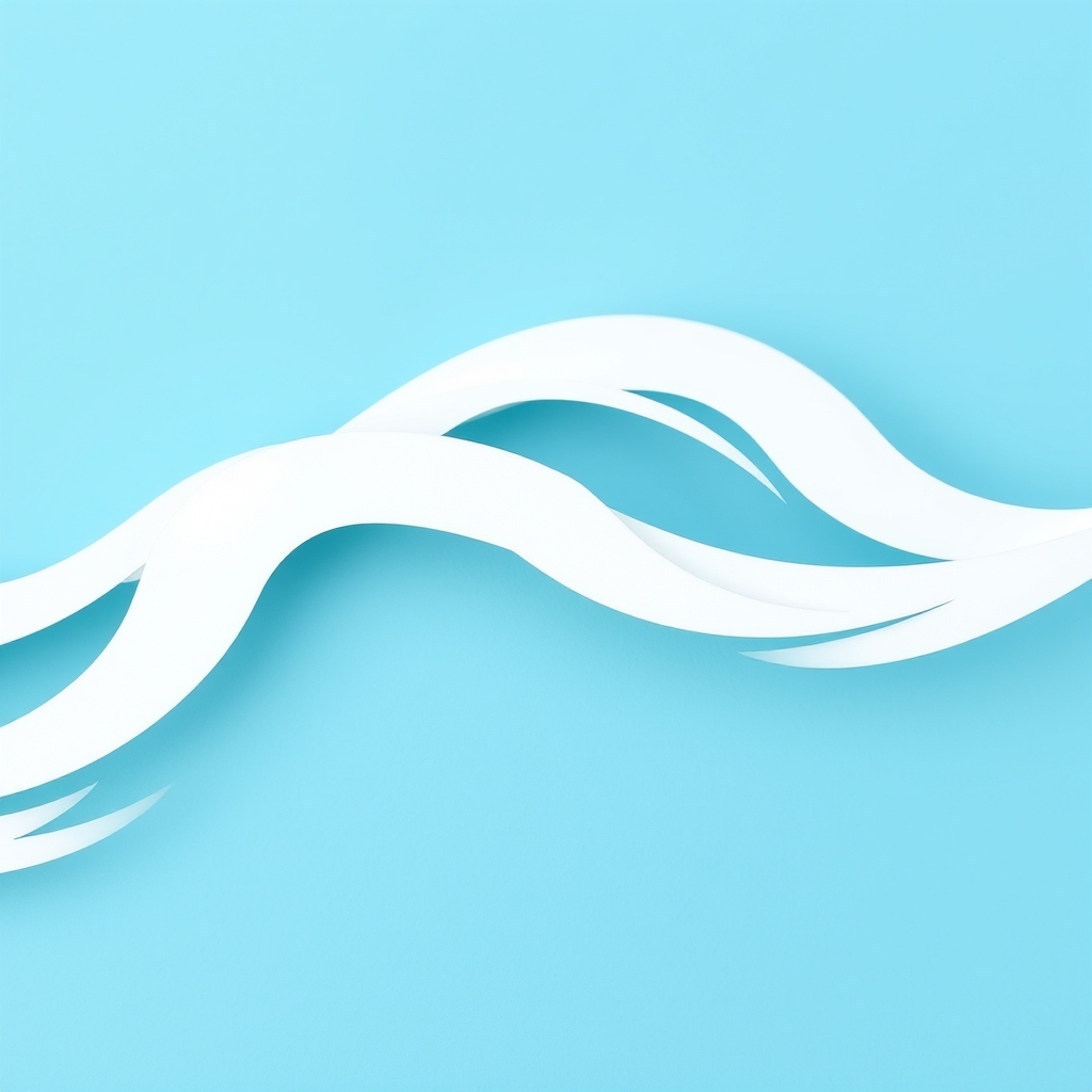 Delicate white paper cut layered waves on blue background, close-up of wave edges.
