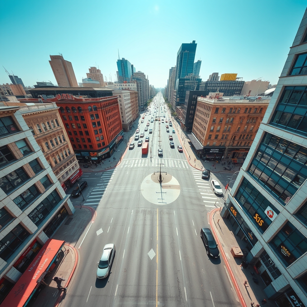 Bird's Eye View of a Bustling City Intersection